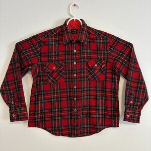 Aarons Vintage Casual Button Down Mens Large Red Plaid Wool Nylon Flannel